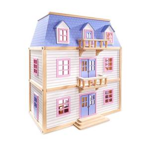 lot 38837 image: Melissa & Doug Modern Wooden Multi-Level Dollhouse with 19pc Furniture - White Emotional Development, Folds for Storage, Sturdy Construction - Retail $195