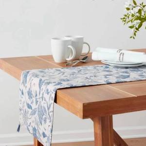 lot 38927 image: 72 x 14 Cotton Floral Table Runner Blue - Threshold�� Traditional Botanical Summer Decor, Machine Washable - Retail $18