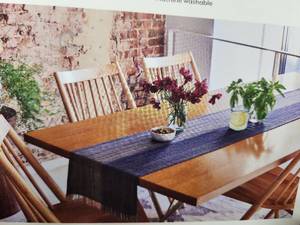 lot 38947 image: 108 x 14 Cotton Striped Table Runner Blue - Threshold�� Traditional Rectangle, Machine Wash, Holiday Decor - Retail $24