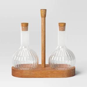 lot 38956 image: 10oz Oil and Vinegar Bottle with Wood Caddy - Threshold�� - Retail $24
