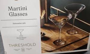 lot 38998 image: 4pk Entertaining Martini Cocktail Glass Set - Threshold�� Clear Glass, Dishwasher-Safe, 8oz Capacity, Set of 3 - Retail $16