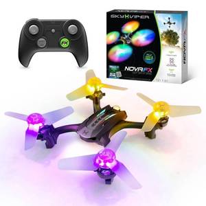 lot 39029 image: Sky Viper Nova Light Show Drone Beginner Remote Control, 100m Range, 17mph Speed, Bluetooth, Outdoor Use - Retail $50
