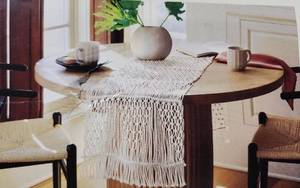 lot 39084 image: 108 x 14 Cotton Macrame Runner White - Threshold�� Geometric Bohemian Tablecloth, Fall Decor - Retail $35