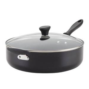 lot 39089 image: Farberware Reliance 6qt Covered Saute Pan with Helper Handle Black Nonstick, Glass Lid, Oven & Dishwasher Safe - Retail $82