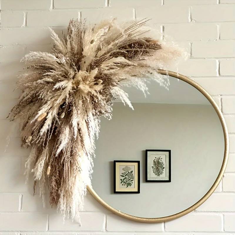 lot 1031 image: YN HI FLOWER Natural Dried Flower Wall Hanging, Pampas Grass Decor,35-Inch Boho Pampas Grass, Pink Bunny Tails, Palm Leaves, Wedding Arch Decor - Retail $33
