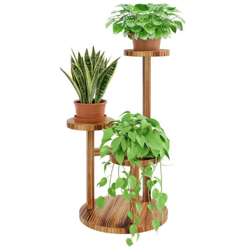 lot 1034 image: Bamworld Plant Stand Indoor 3 Tier Wood Plant Shelf for Multiple Plants, Tall Corner Plant Stand for Outdoor Round Flower Stand Plant Holder for Living Room Patio Garden Balcony - Retail $25