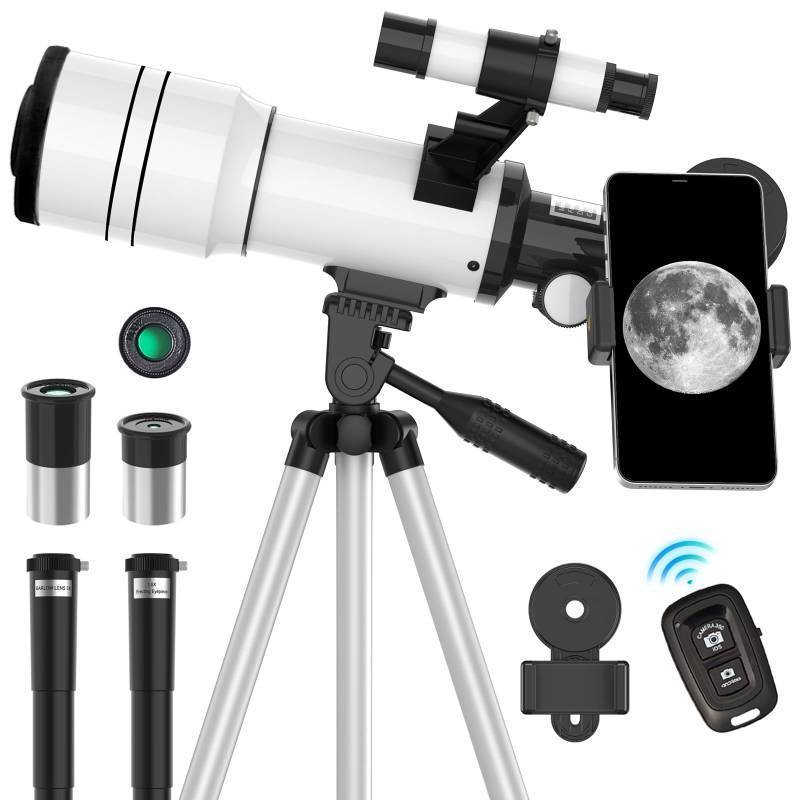 lot 1099 image: ToyerBee Telescope for Adults & Kids, 70mm Aperture Astronomical Refractor Telescopes for Astronomy Beginners (15X-150X), 300mm Portable Telescope with an Phone Adapter & A Wireless Remote - Retail $59