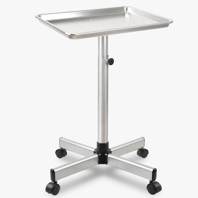 lot 1123 image: Salon Tray on Wheels, Adjustable Height Rolling Service Cart, Silver 13D x 17W x 38H - Retail $44