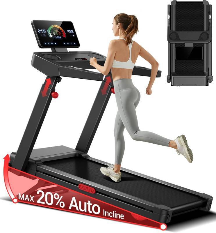 lot 1000 image: Treadmill with Auto Incline, Foldable Treadmills for Home, 18.5 Wider Belt3.0 HP, 9.3MPH, 320lbs Capacity (20% Auto Incline) - Retail $351