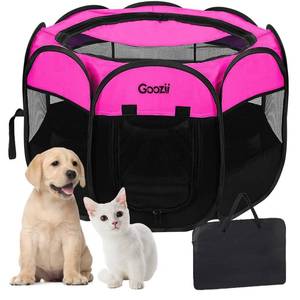 lot 1067 image: GOOZII Pet Cat Playpen for Indoor Cats Enclosed, Portable Foldable Dog Playpen Outdoor Tent Crate Cage with Zipper Top Cover Door for Kitten Puppy Outside Rv Car Camper (Small Size, Pink) - Retail $17