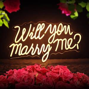 lot 1011 image: HMT Will You Marry Me LED Neon Sign for Wall Decor Led Neon Lights for Teen Bedroom Decor Art Light Up Sign Will You Marry Me Neon Signs for All Wedding Party Reunion Decoration USB 19.7�11.8 Inch (Warm White) - Retail $54