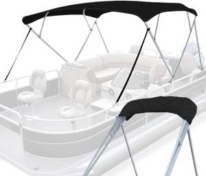 lot 1003 image: Seapisode 4 Bow Bimini Tops for Boat, 600D Fade and Crack Resistant Bimini Top Cover, Matte Square Tube Support Poles, Black 8L 54 H 4 Bow 8L 54 H 91-96 W - Retail $480
