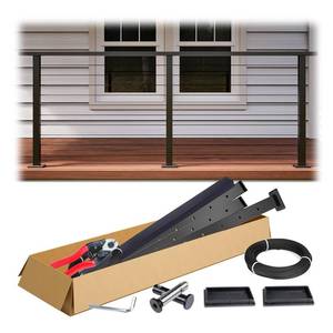 lot 1004 image: 36 Complete Set 66 Cable Railing System Black Stainless Steel Level Railing Post Kit with Cable Handrail Fixed Top Posts for Indoor Outdoor Deck Level Section DIY HK01 - Retail $276
