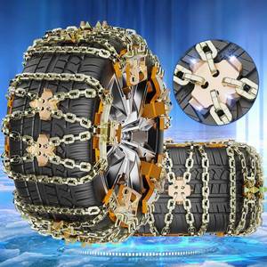 lot 1006 image: Snow Chains for Car SUV Pickup Trucks, Adjustable Portable Universal Emergency Anti Skid Snow Car Tire Chains for Tire Width 165-215mm, 6 Pack - Retail $60