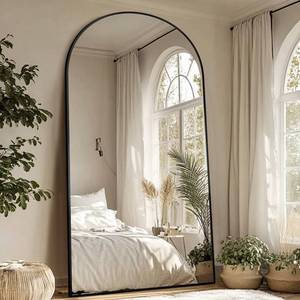 lot 1008 image: Antok Full Length Mirror, 46x90 Oversized Floor Mirror with Stand for Bedroom, Living Room Cloakroom, Black, Arch Style - Retail $330