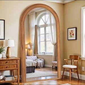 lot 1009 image: Antok Full Length Mirror 82�44 Floor Mirror Standing Tall Mirror, Arched Stand up Large Wall Mirrors, Freestanding Full Body Mirrors for Bedroom Living Room Wood Vintage Style Brown - Retail $400