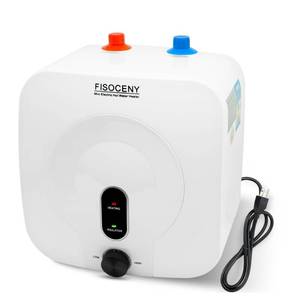lot 1014 image: Fisoceny 2.5 Gallon Mini Tank Water Heater Under Sink Hot Water 1500W 120V Water Heaters for RV Kitchen RV 12��NPT Stainless Steel Hose 3-way Fitting White - Retail $97