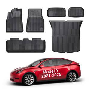 lot 1015 image: CARENTR Custom Fit All-Weather TPE Floor Mats for Tesla Model Y 2021-2025, 2-Piece Set with Waterproof Front & Rear Trunk Liners, Non-Slip Design for 5-Seater Model Y (Not Compatible with 7-Seater) - Retail $64