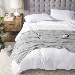 lot 1024 image: Serta Luxuriously Soft Plush Electric Blanket Fast Heating Cozy Cover, Safety Auto Shut Off Timer, Low EMF, Multi Heat Setting, ETL Certified, Machine Washable, Smoke Grey King (92 in x 100 in) - Retail $117