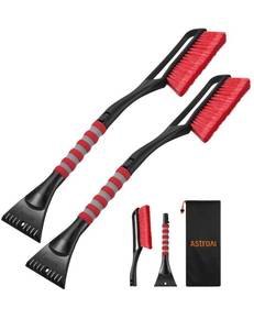 lot 1027 image: FoVal 2 Pack 27 Snow Brush and Ice Scrapers for Car Windshield, Detachable Snow Scrapers with Ergonomic Foam Grip for Cars, Trucks, SUVs (Heavy Duty ABS, PVC Brush, Orange) - Retail $25