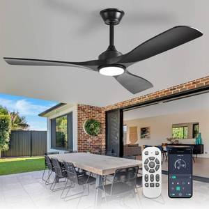 lot 1051 image: Depuley 52-Inch Ceiling Fan with Light Black 3 Blade Outdoor Fans for Patios - Dimmable Indoor Fan with Remote APP Control Ultra Quiet DC Motor Reversible 6 Speed Timer - Retail $90