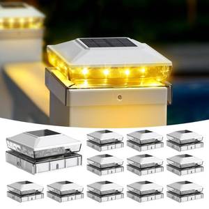 lot 1053 image: KEILAIMO Solar Post Cap Lights, 12-Pack Upgraded Outdoor Deck Fence Post Solar Lights for 4x4 5x5 WoodVinyl Posts, IP65 Waterproof, 10-12 Hours Warm White Glow for GardenPatioPorch - White - Retail $50