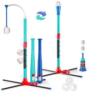 lot 1065 image: 3-in-1 T Ball Set for Kids Hanging Batting Tee  T Ball Stand Set Auto BaseBall Launcher for Toddlers & Youth Adjustable Height with 2 Bats 6 balls Outdoor&Indoor Toys Sports Gifts for 3-12 years old - Retail $32