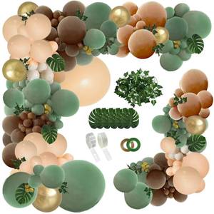 lot 1079 image: PERPAOL 148PCS Sage Green Brown Balloon Garland Kit, Jungle Safari Woodland Forest Wild One Camper Balloon Arch, Olive Green Gold Coffee Cocoa Balloons for Birthday Wedding Shower Party Decorations - Retail $13