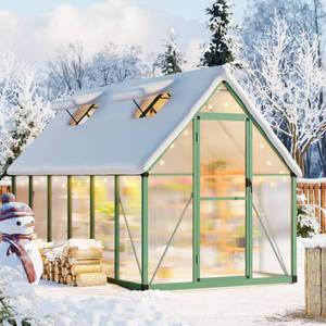 lot 1082 image: Garvee 8x10 FT Outdoor Greenhouse, Polycarbonate Greenhouse with Roof Vent and Ground Nails, Aluminum Large Walk-in Green House w Lockable Push Door for Outside Garden Backyard (Green, 6x11 FT) BOX 2 of 2 ONLY- Retail $455