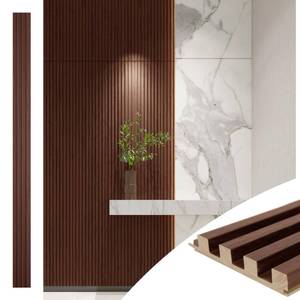 lot 1086 image: Art3d Slat Wood Wall Paneling for Interior and Ceiling Decoration - Pack of 4pcs  1pc End-Trim, Size 108 x 5.7in.- Walnut - Retail $110