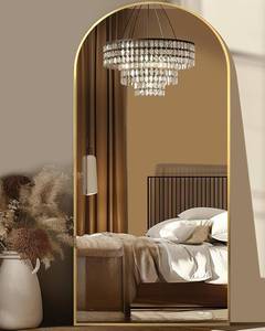 lot 1089 image: Antok Full Length Mirror, 68x26 Floor Mirror, Arched Floor Standing Freestanding Arch Full Body Mirrors with Stand for Bedroom, Hanging Mounted for Living Room Black - Retail $90