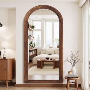 lot 1090 image: Antok Floor Mirror, 81�41 Wood Full Length Mirror Wooden Full Body Mirror with Stand, Hanging Mounted for Living Room Cloakroom, Walnut, Arched Style - Retail $300