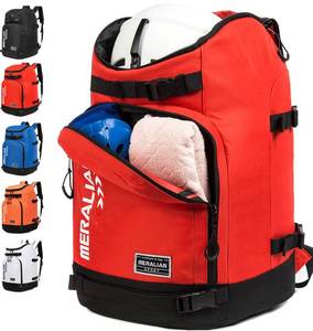 lot 1106 image: MERALIAN Ski Boot Bag - 50L Ski Boot Travel Backpack Waterproof Snowboard Boot Backpack for Travel Stores Gear Including Helmet, Goggles and Outerwear.(Red-03) - Retail $30
