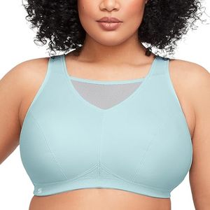 lot 1117 image: Full Figure Plus Size No-Bounce Camisole Sports Bra Wirefree #1066 Centennial AquaGray - Retail $14