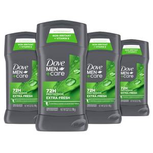 lot 1118 image: Dove MenCare Antiperspirant Deodorant Stick for Men 4 Count Extra Fresh with 72-hour Sweat & Odor Protection with 14 Moisturizing Cream & Long-lasting Citrus scent 2.7 oz - Retail $25