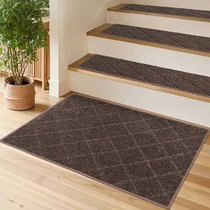 lot 1147 image: COSY HOMEER Edging Stair Treads Non-Slip Corner Indoor Stair Runners for Wooden Steps,Landing Slip Resistant Stair Rugs for Kids and Dogs, 100% Polyester TPE Backing,Brown,20X32 - Retail $6