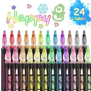 lot 1181 image: OUNIY Double Line Outline Markers 23 Colors Super Squiggles Glitter Markers Self Outline Metallic Marker, Doodle Shimmer Marker Drawing Pens for Christmas Greeting Card, Birthday Gift, DIY Art Crafts - Retail $17
