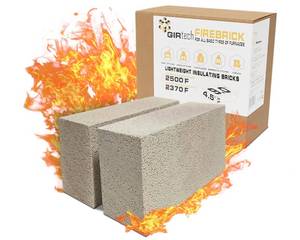 lot 1183 image: GIRtech Fire Bricks High Temperature Insulating Firebricks - 2500F Pack of 2 - Size 9 x 4.5 x 2.5 - Fireclay, Chamotte Firebricks for Ovens, Forges, Kilns, Fireplaces, Wood Stoves - Retail $25