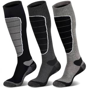 lot 1198 image: Merino Wool Ski Socks for Cold Weather, Snowboarding, Snow, Winter - Thermal Knee-High Warm Socks for Hunting, Outdoor Sports (3 Pairs, BlackGrey, Medium) - Retail $31