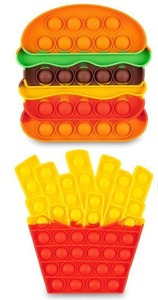 lot 1217 image: Pop Its Fidget Toys Pack 2 - Stress Relief Food Its Poppers Fidget Poppet Toy - Autism Learning French Fry & Hamburger Popits Push  Popping Sensory Toy for Kids - Retail $20