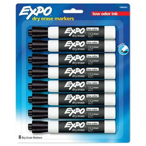 lot 1219 image: Expo Low Odor Dry Erase Markers  Chisel Tip  Black  8 Count - Retail $18