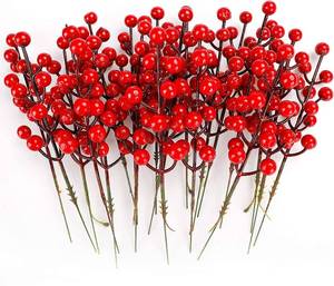 lot 1263 image: 32-Pack Red Christmas Berries Stem Artificial Holly Berry Stem for Christmas Tree Decorations, Crafts, Holiday and Home Decor - Retail $0