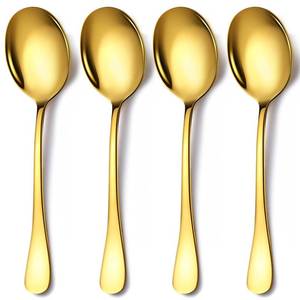 lot 1269 image: Keyoxy Gold Serving Spoons Set, 4 Pieces Stainless Steel, 8.5-Inch Dishwasher Safe for PartiesKitchenBuffet - Retail $14