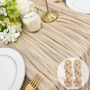 lot 1273 image: 2 Pack Cheesecloth Table Runner, 10FT 35x120 inch Nude Table Cloth, Boho Rustic Gauze Dusty for Baby Shower Decorations, Mothers Day, Bridal Shower, Wedding, Thanksgiving, Christmas, Birthday Decor - Retail $15