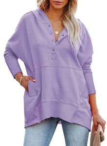 lot 1284 image: CHARTOU Womens Oversized 14 Snap Up Long Sleeve Casual Hoodie Sweatshirt Pullover with Pockets (X-Large, Light Purple) - Retail $36
