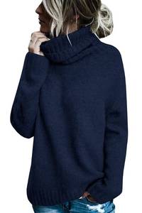 lot 1286 image: FISACE Womens Oversized Turtleneck Pullover Sweater Cable Knit Long Sleeve Sweater Tops A-Navy - Retail $37