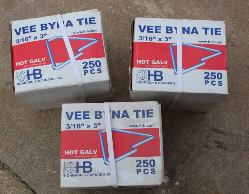 lot 1033 image: 3 boxes  250 county VEE BYNA-TIE -Use with X-Seal or DW-10 series Veneer Anchors or 359 weld-on ties