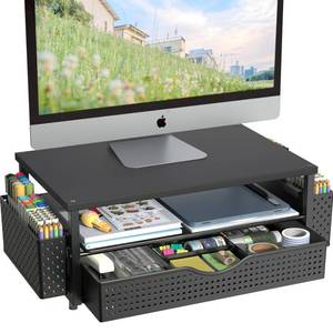 lot 1019 image: Spacrea Desk Organizer and Accessories, Computer Monitor Stand Riser with Drawer and 2 Pen Holders, Office Desk Accessories & Workspace Organizers for Office Supplies (Black)