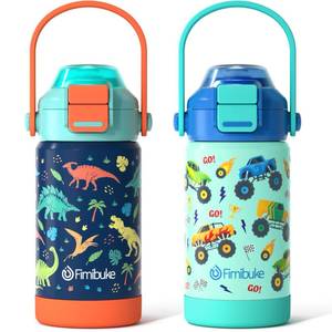lot 1026 image: Fimibuke Kids Insulated Water Bottle with Pop-Open Straw & Spout 2-in-1 Lid, 14oz Leak Proof 188 Stainless Steel Vacuum Tumbler, BPA-Free Kids Cup For Travel School Girls Boys Toddler 2 Packs