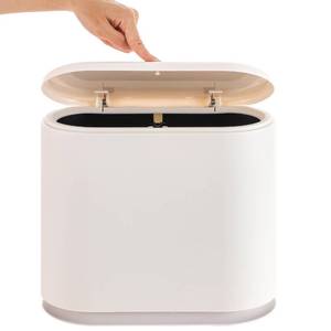 lot 1031 image: Baosia White Slim Rectangular Plastic Trash Can with Press Type Lid,12 Liter  3.2 Gallon Narrow Trash Bin with Pop-up Lid for Toilet,Bedroom,Bathroom,Office,Kitchen,Powder Room